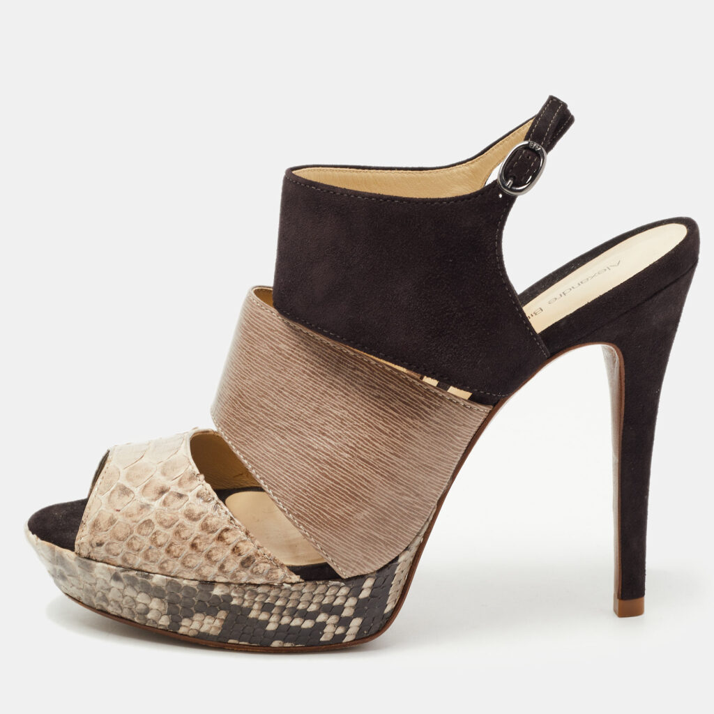 luxury-women-alexandre-birman-used-shoes-p784829-001 Alexandre Birman Brown/Black Python and Suede Platform Slingback Sandals Size 41