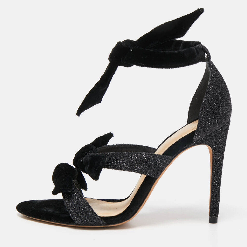 Alexandre Birman Black Velvet and Glitter Tripple Knot Lolita Sandals Size 36.5