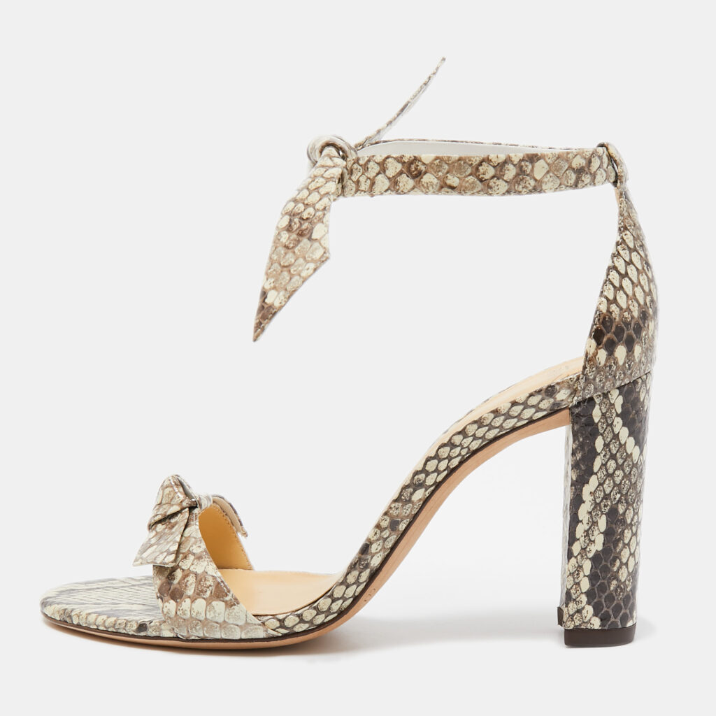 luxury-women-alexandre-birman-used-shoes-p900725-001 Alexandre Birman Brown/Beige Embossed Python Clarita Bow Tie Sandals Size 38.5