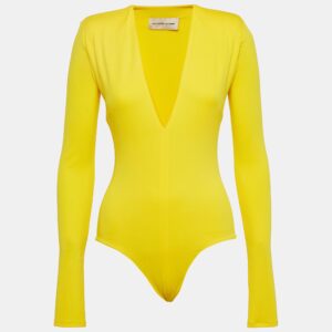 Alexandre Vauthier Yellow V-Neck Stretch Jersey Bodysuit S
