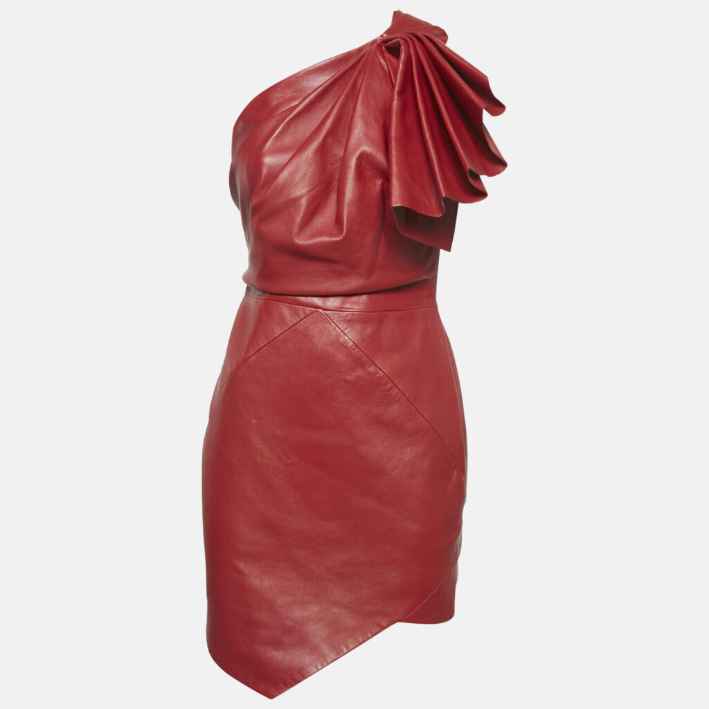 Alexandre Vauthier Red Lambskin Leather Mini Dress S