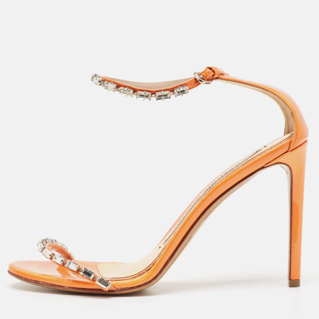 luxury-women-alexandre-vauthier-used-shoes-p1077010-011 Alexandre Vauthier Orange Patent Leather Crystal Embellishments Sandals Size 39