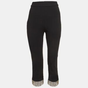 Alexis Black Stretch Crepe Fringed Pants S