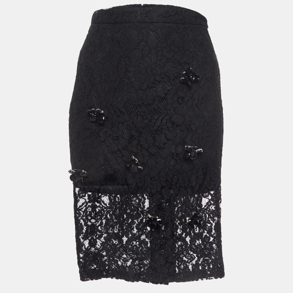 luxury-women-alexis-new-clothes-p984668-001 Alexis Black Brooch Embellished Lace Pencil Skirt M