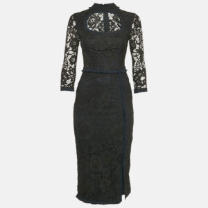 Alexis Black Lace Ruffled Midi Dress XS