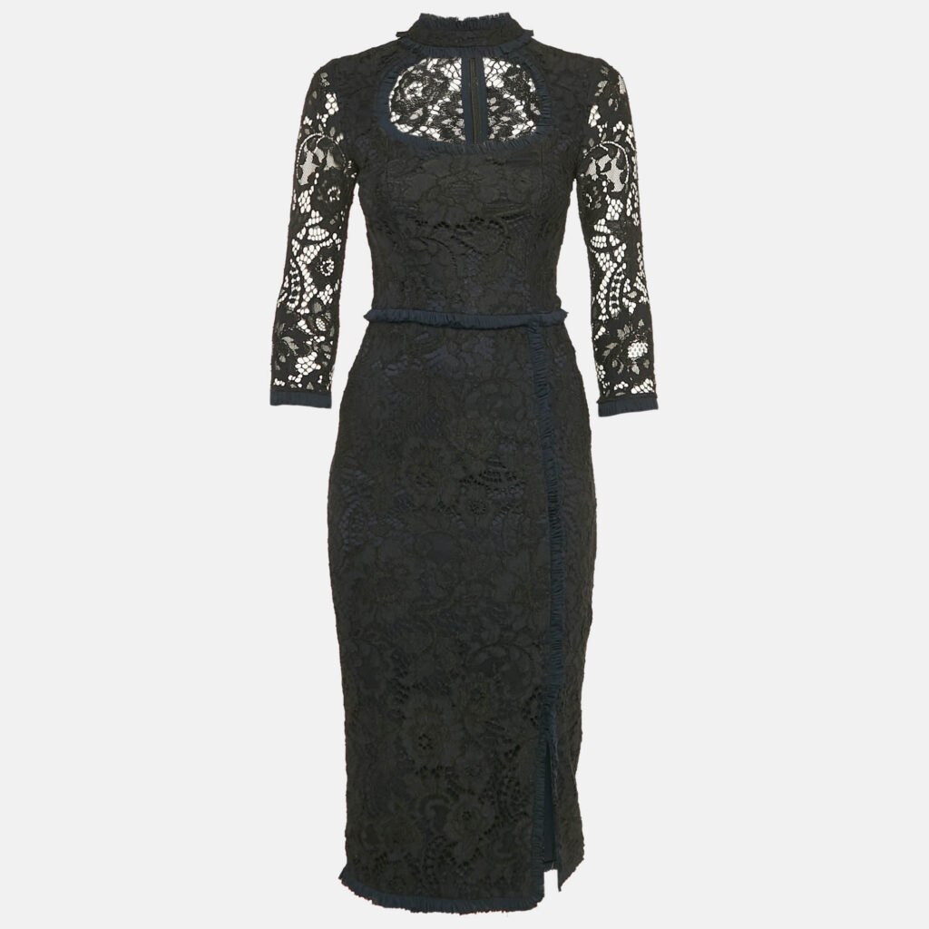 luxury-women-alexis-used-clothes-p1147973-001 Alexis Black Lace Ruffled Midi Dress XS