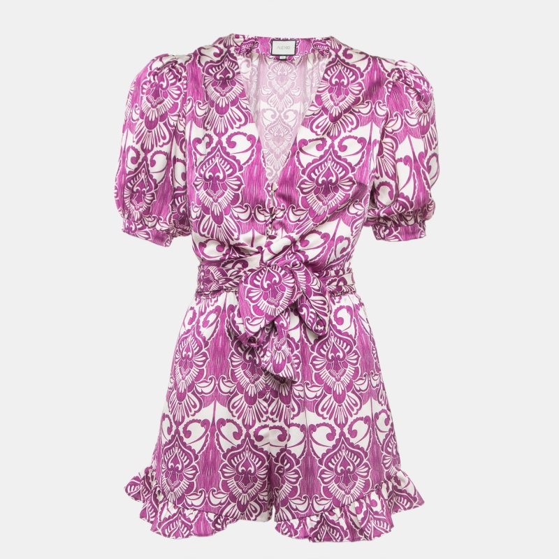 luxury-women-alexis-used-clothes-p983576-1716444062-001 Alexis Purple Printed Satin Knotted Romper Jumpsuit XS