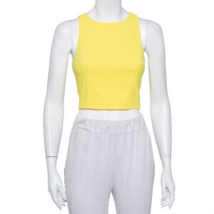 Alice + Olivia Yellow Crepe Lace Trim Detail Sleeveless Poppy Crop Top XS