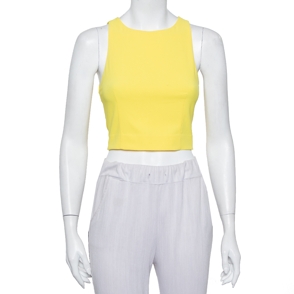 luxury-women-alice-olivia-new-clothes-p417353-002 Alice + Olivia Yellow Crepe Lace Trim Detail Sleeveless Poppy Crop Top XS
