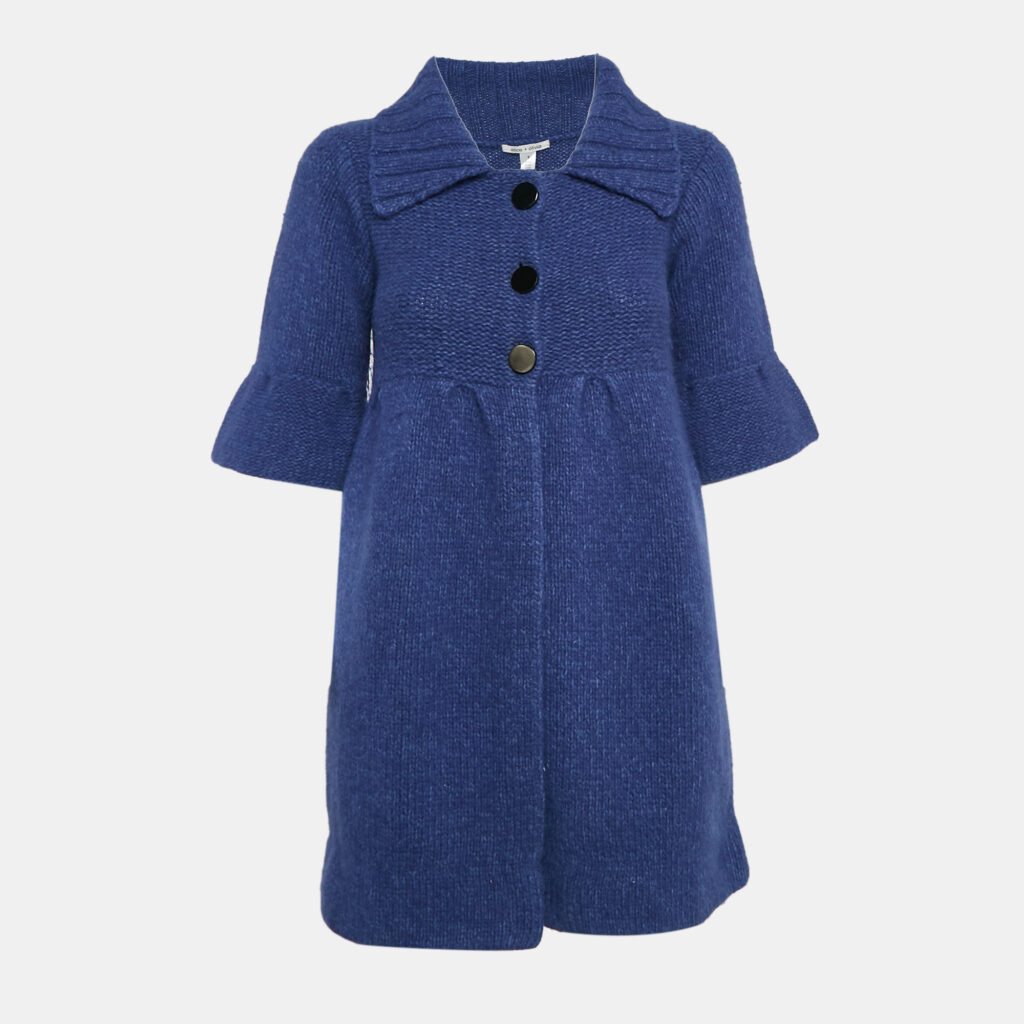 luxury-women-alice-olivia-used-clothes-p1073045-002 Alice + Olivia Blue Wool Knit Short Sleeve Sweater Coat S