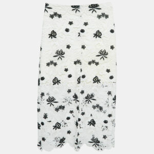 Alice + Olivia White Floral Pattern Lace Midi Skirt M