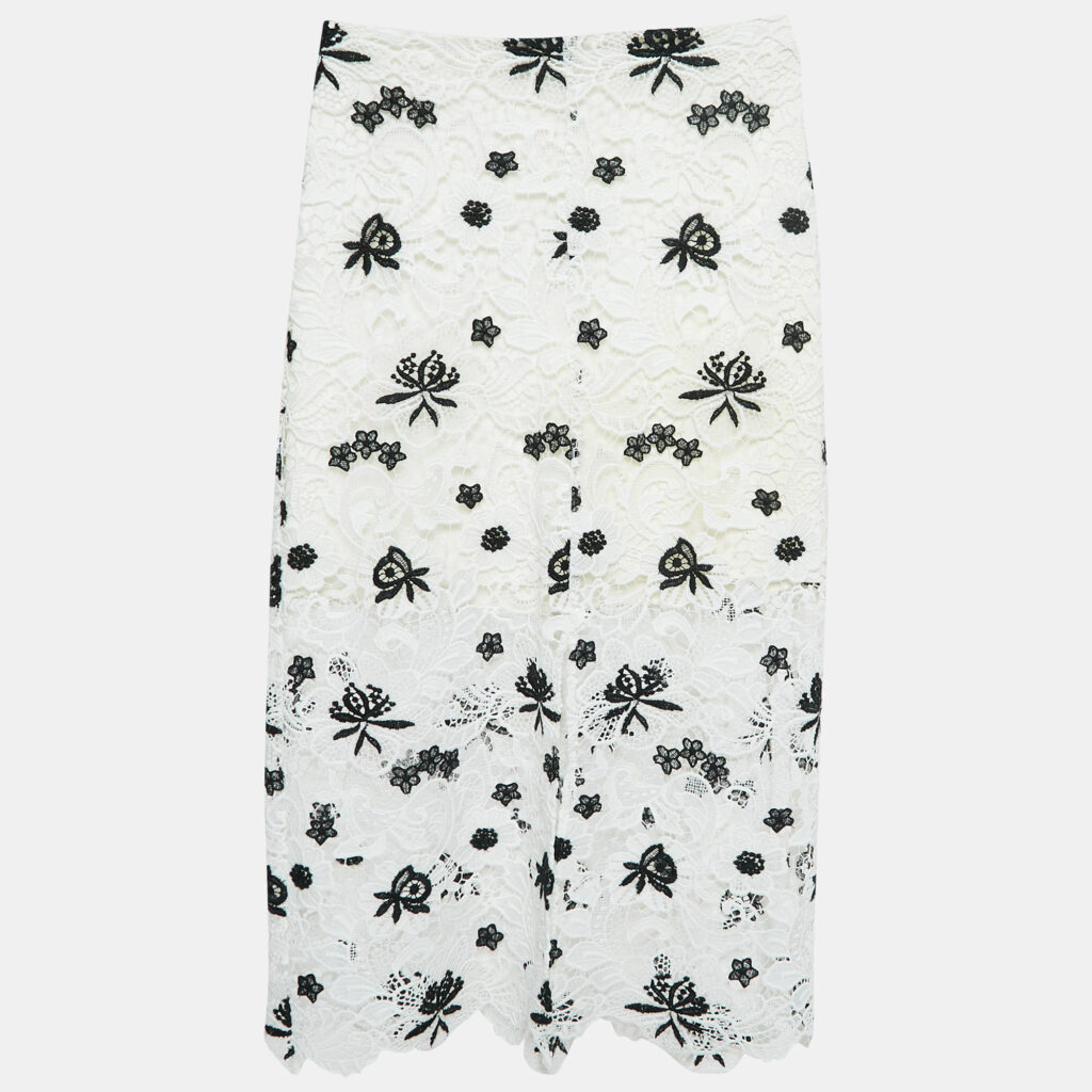 luxury-women-alice-olivia-used-clothes-p1073884-003 Alice + Olivia White Floral Pattern Lace Midi Skirt M