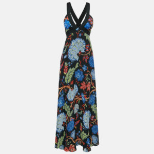 Alice + Olivia Black/Multicolor Floral Print Silk Maxi Dress M