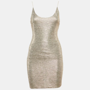 Alice + Olivia Gold Lurex Knit Sleeveless Mini Dress S