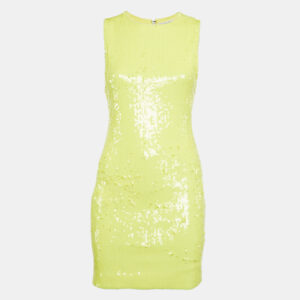 Alice + Olivia Yellow Sequin Embellished Stretch Mesh Mini Dress M