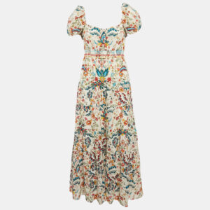 Alice + Olivia White Floral Print Smocked Long Dress M