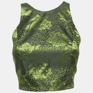 Alice + Olivia Black/Green Rose Jacquard Crop Top S