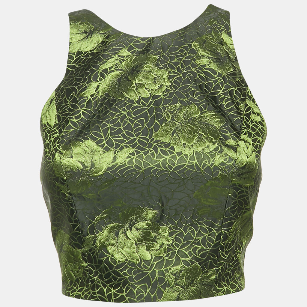 luxury-women-alice-olivia-used-clothes-p1151927-002 Alice + Olivia Black/Green Rose Jacquard Crop Top S