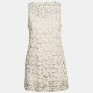 Alice + Olivia White Studded Lurex Lace Sleeveless Mini Dress M