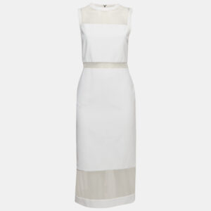 Alice + Olivia White Mesh and Crepe Sleeveless Sheath Dress M