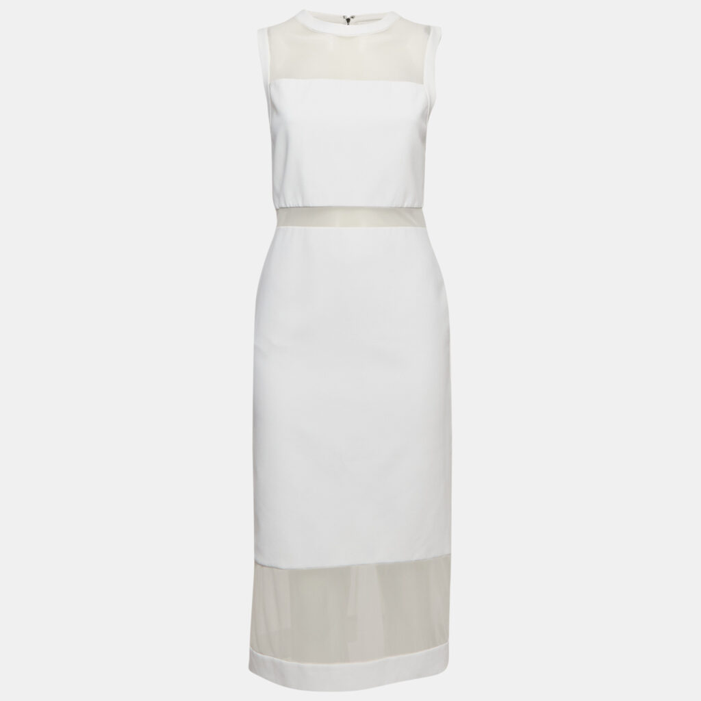 luxury-women-alice-olivia-used-clothes-p1154452-003 Alice + Olivia White Mesh and Crepe Sleeveless Sheath Dress M