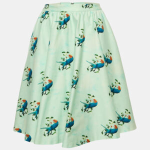 Alice + Olivia Mint Green Parrot in Paradise Print Cotton Short Skirt S
