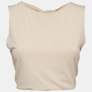Alice + Olivia Air Beige Stretch Crepe Back Open Crop Top M