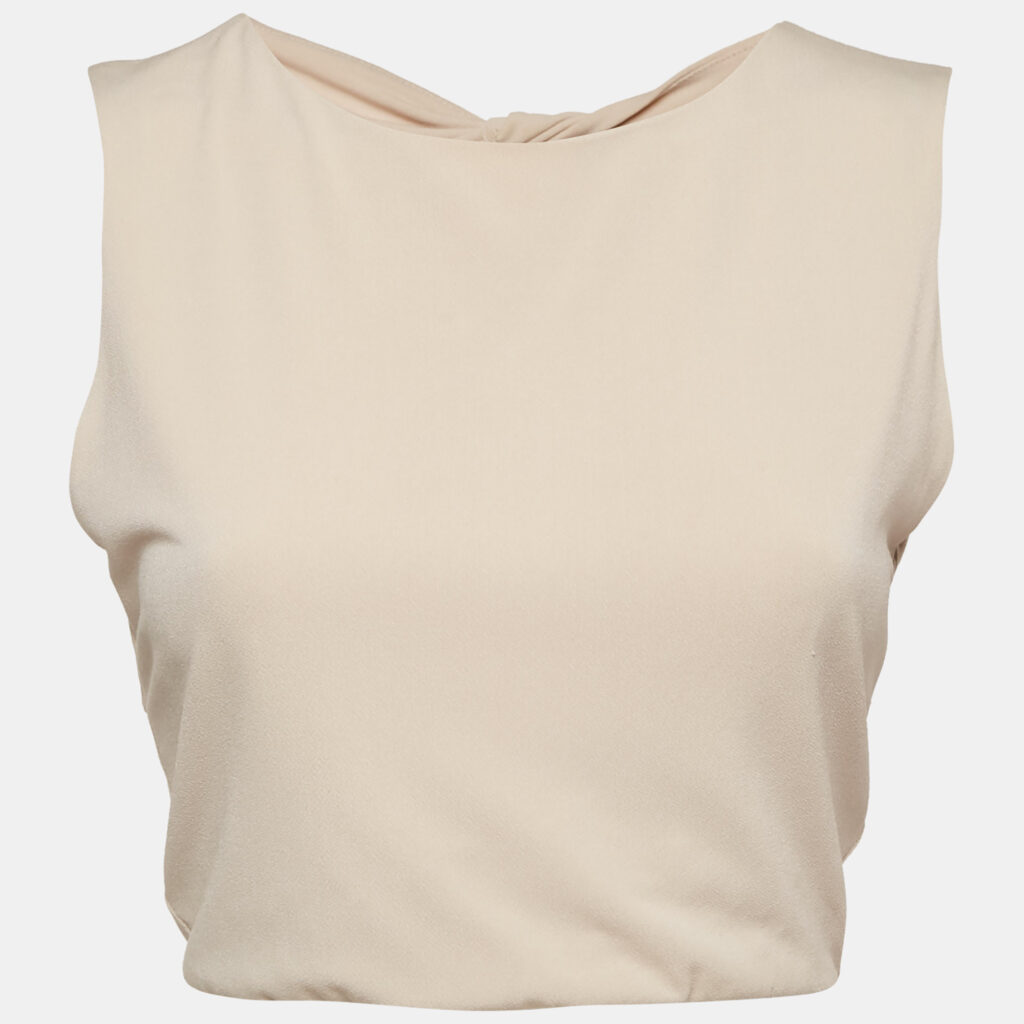 Alice + Olivia Air Beige Stretch Crepe Back Open Crop Top M