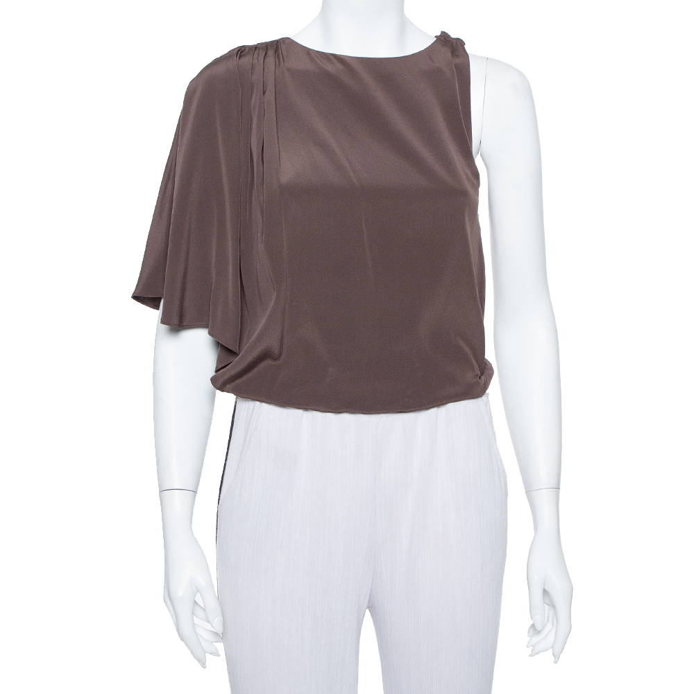 Alice + Olivia Brown Silk Asymmetric Draped Top XS