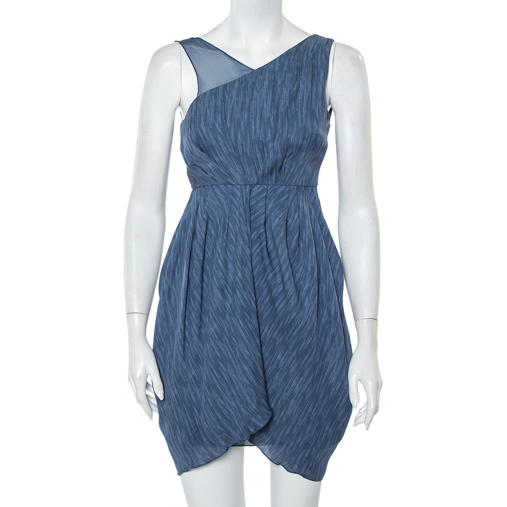 luxury-women-alice-olivia-used-clothes-p394083-004 Alice + Olivia Blue Silk Asymmetric Draped Sleeveless Dress S