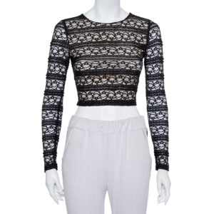 Alice + Olivia Black Lace Long Sleeve Rilo Crop Top XS