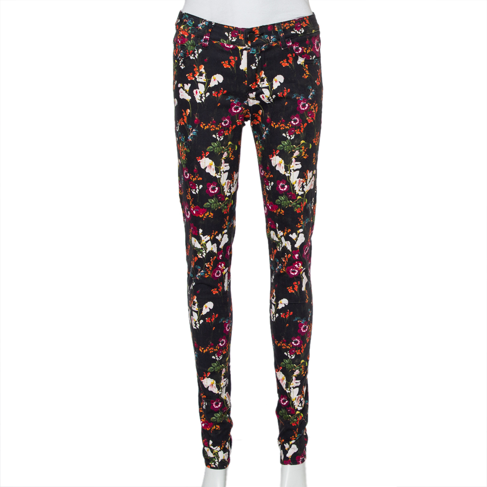 luxury-women-alice-olivia-used-clothes-p425582-002 Alice + Olivia Black Floral Printed Denim Skinny Fit Jeans S