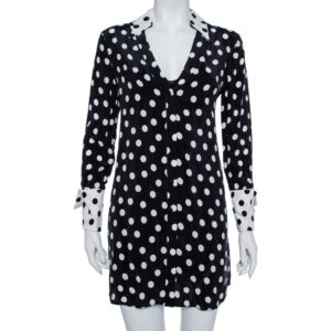 Alice + Olivia Black Polka Dot Crepe Shirt Dress S
