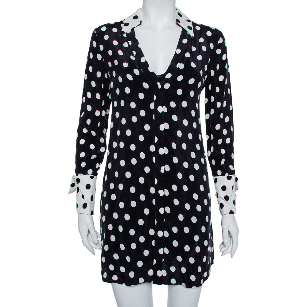 luxury-women-alice-olivia-used-clothes-p440540-008 Alice + Olivia Black Polka Dot Crepe Shirt Dress S