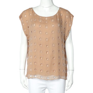 Alice + Olivia Beige Silk Bead Embellished Sleeveless Top L