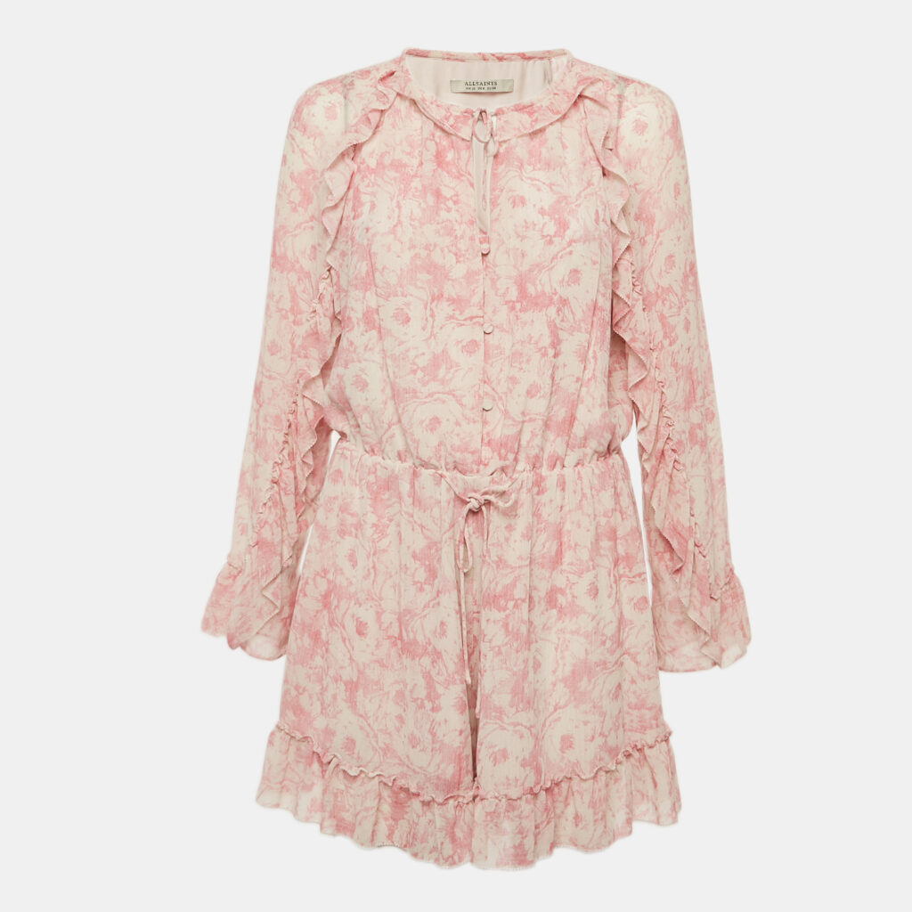 luxury-women-all-saints-used-clothes-p1128901-001 All Saints Pink Printed Crepe Ruffled Flora Rosa Playsuit M