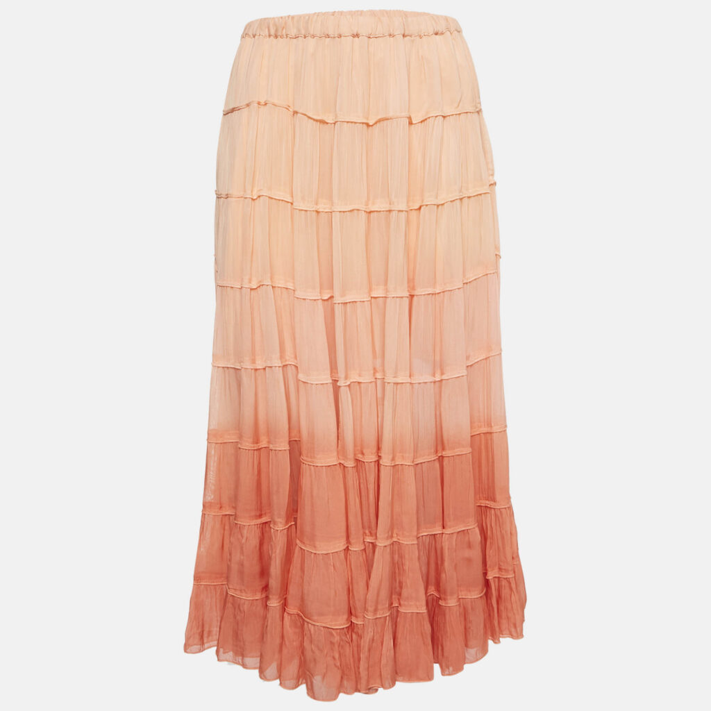 luxury-women-all-saints-used-clothes-p1142039-001 All Saints Ombre Orange Crepe Tiered Eva Maxi Skirt S