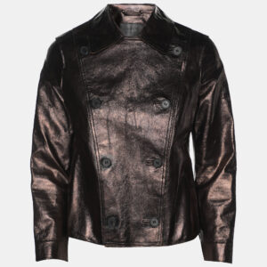 All Saints Metallic Brown Leather Double Breasted Jacket S