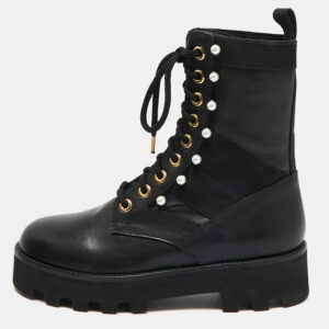 Altuzarra Black Canvas and Leather Cosmo Jungle Combat Boots Size 39