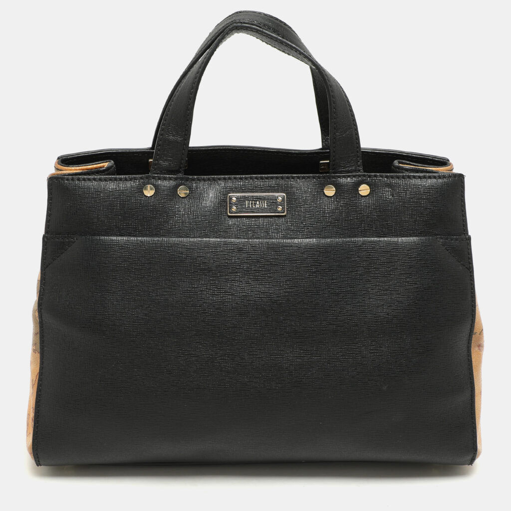 luxury-women-alviero-martini-1a-classe-used-handbags-p1140687-015 Alviero Martini 1A Classe Black Coated Canvas and Leather Satchel
