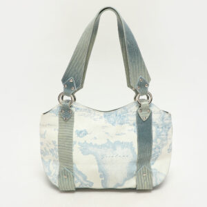 Alviero Martini 1A Classe Blue Geo Print Coated Canvas Vintage Shoulder Bag