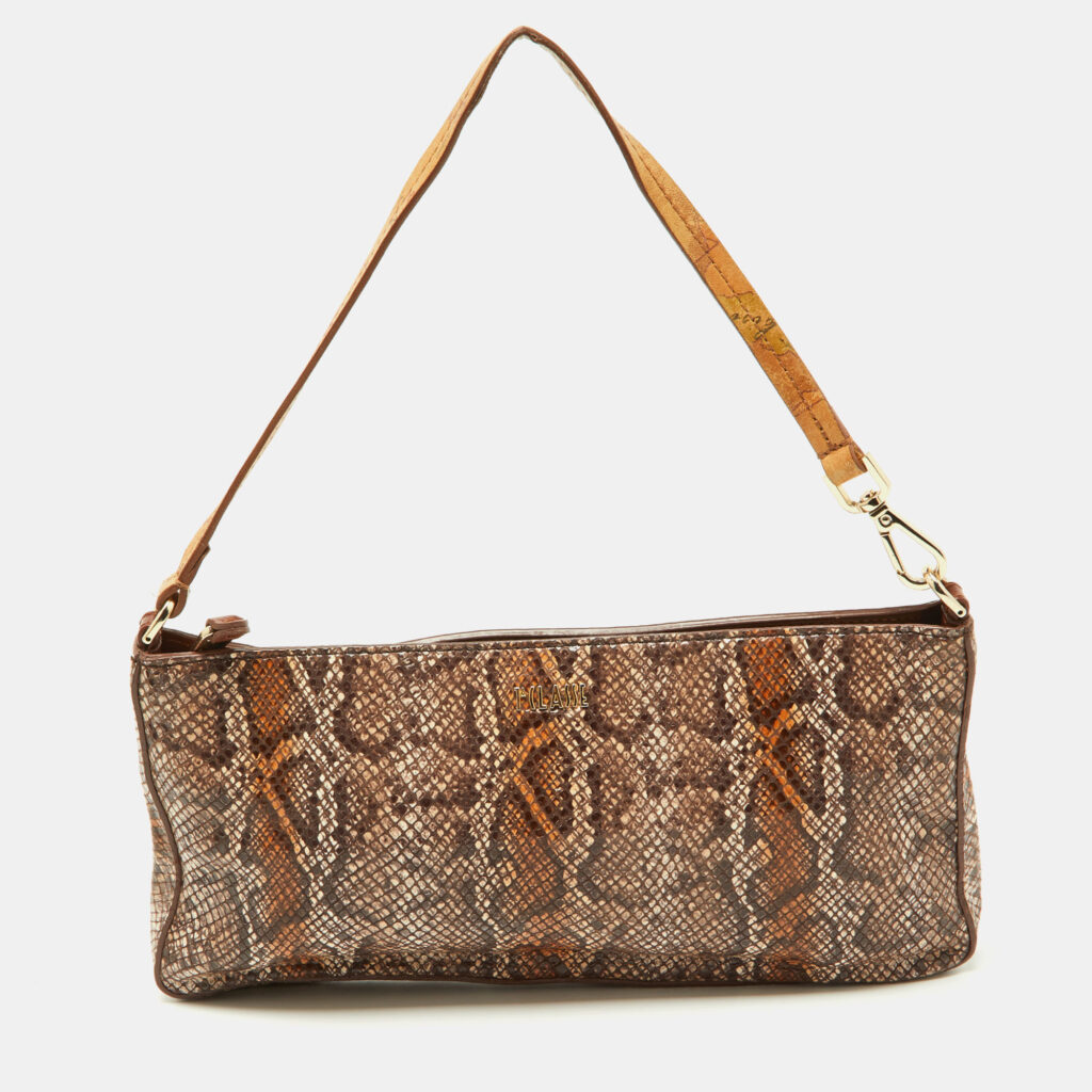 luxury-women-alviero-martini-1a-classe-used-handbags-p932854-003 Alviero Martini 1A Classe Brown Python Embossed and Leather Zip Baguette Bag