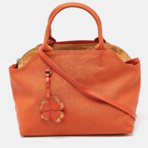 Alviero Martini 1A Classe Orange/Tan Geo Print Coated Canvas Satchel