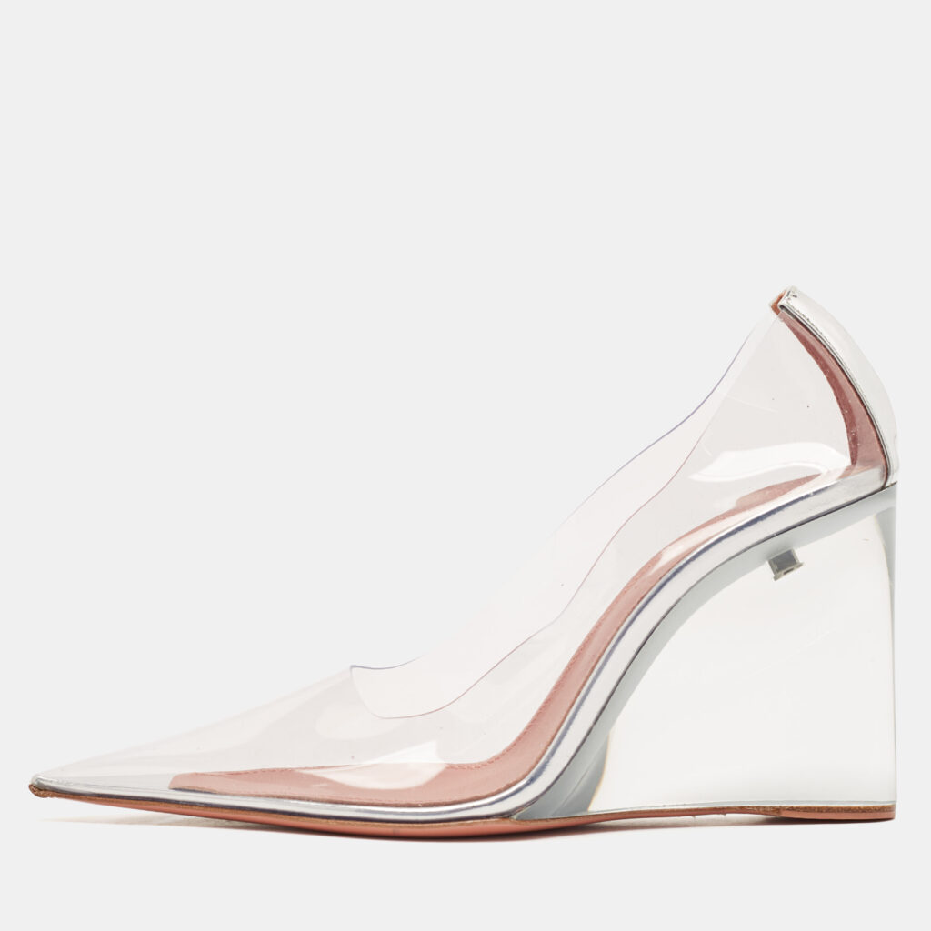 Amina Muaddi Transparent PVC Pointed Toe Ane Wedge Pumps Size 36