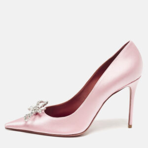 amina muaddi pink satin crystal embellished rosie pumps size 39.5