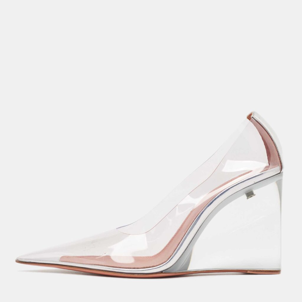 luxury-women-amina-muaddi-new-shoes-p999840-003 Amina Muaddi Transparent PVC Ane Wedge Pumps Size 38.5
