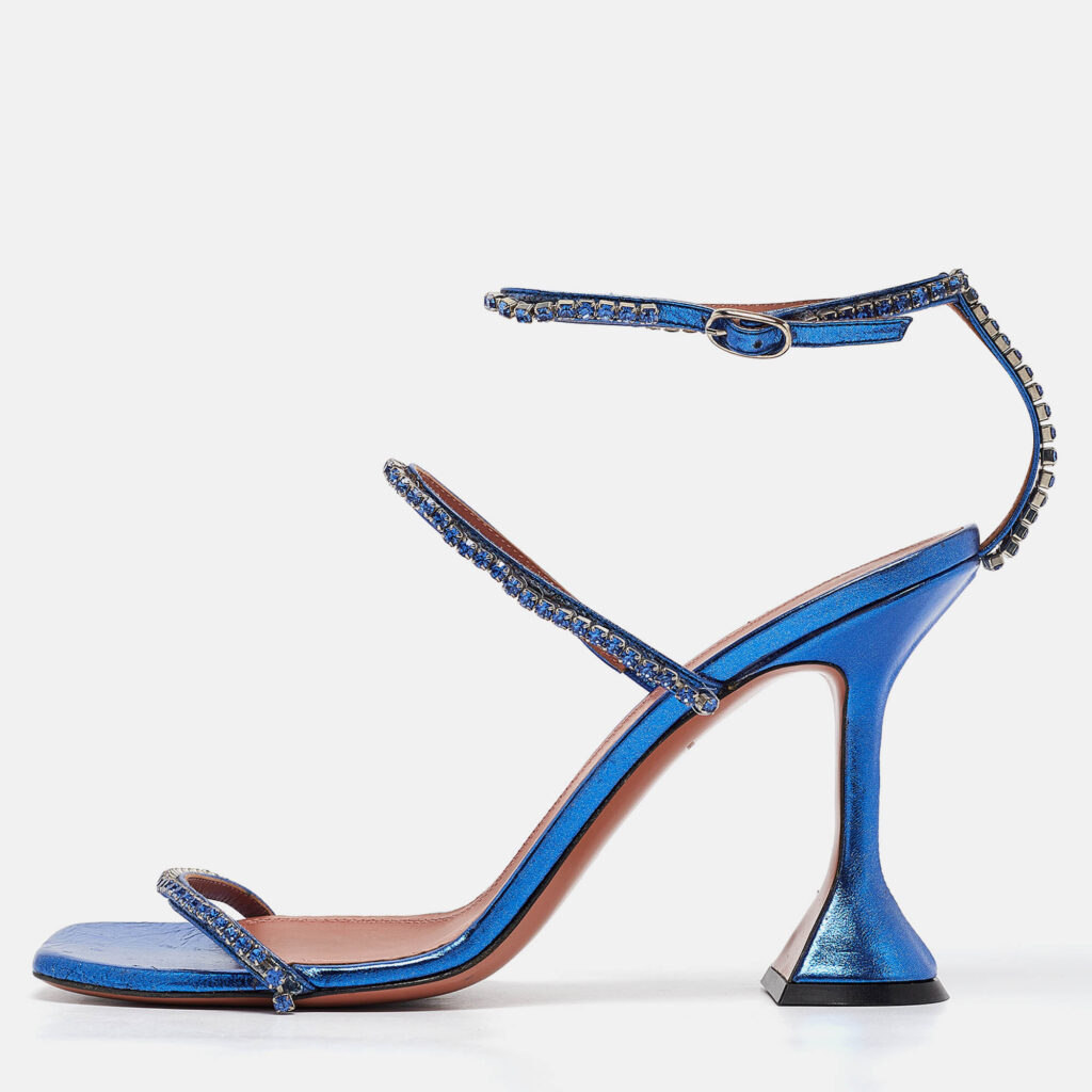 luxury-women-amina-muaddi-used-shoes-p1069060-010 Amina Muaddi Blue Leather Gilda Ankle Strap Sandals Size 39