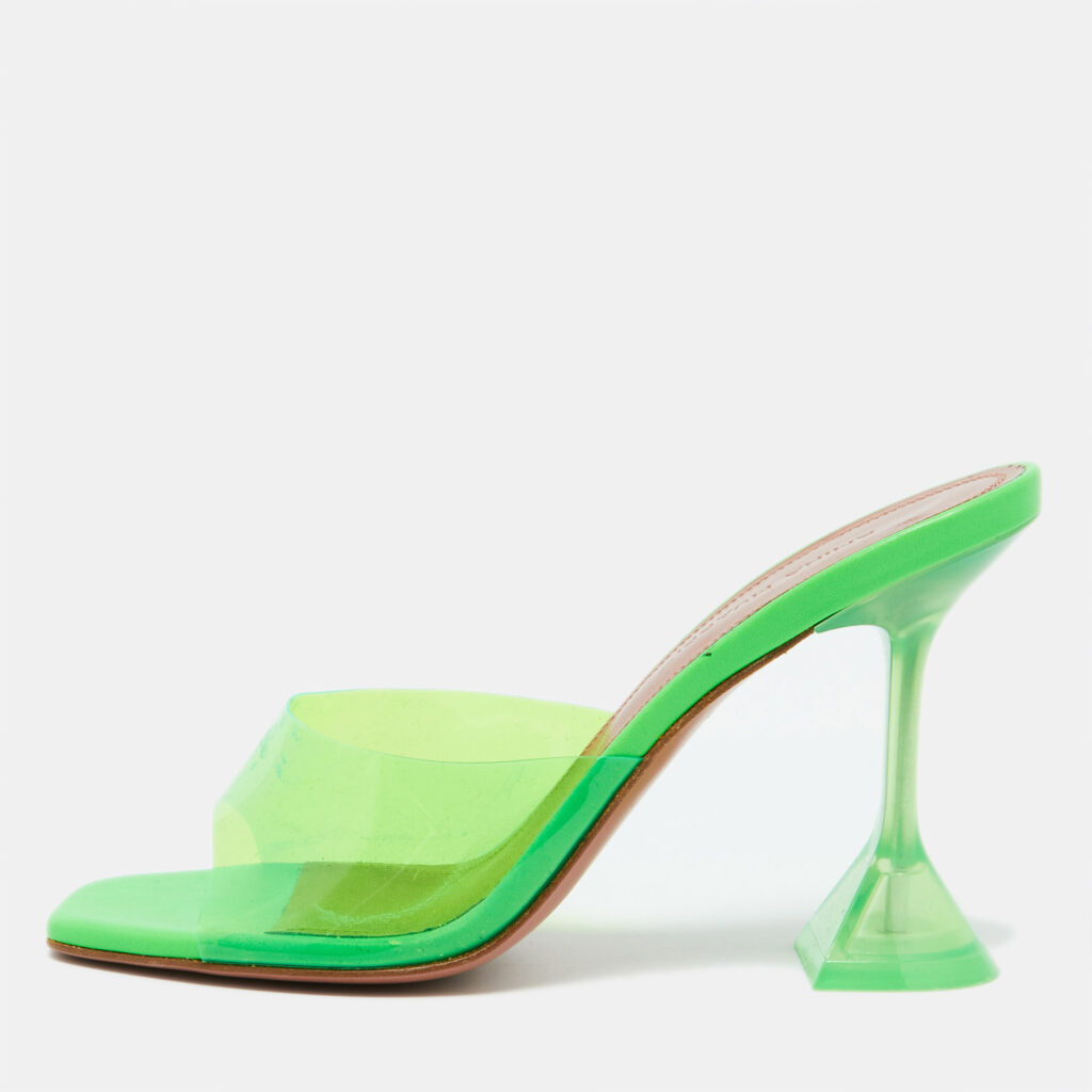 luxury-women-amina-muaddi-used-shoes-p1073512-001 Amina Muaddi Fluro Green PVC Lupita Slide Sandals Size 36