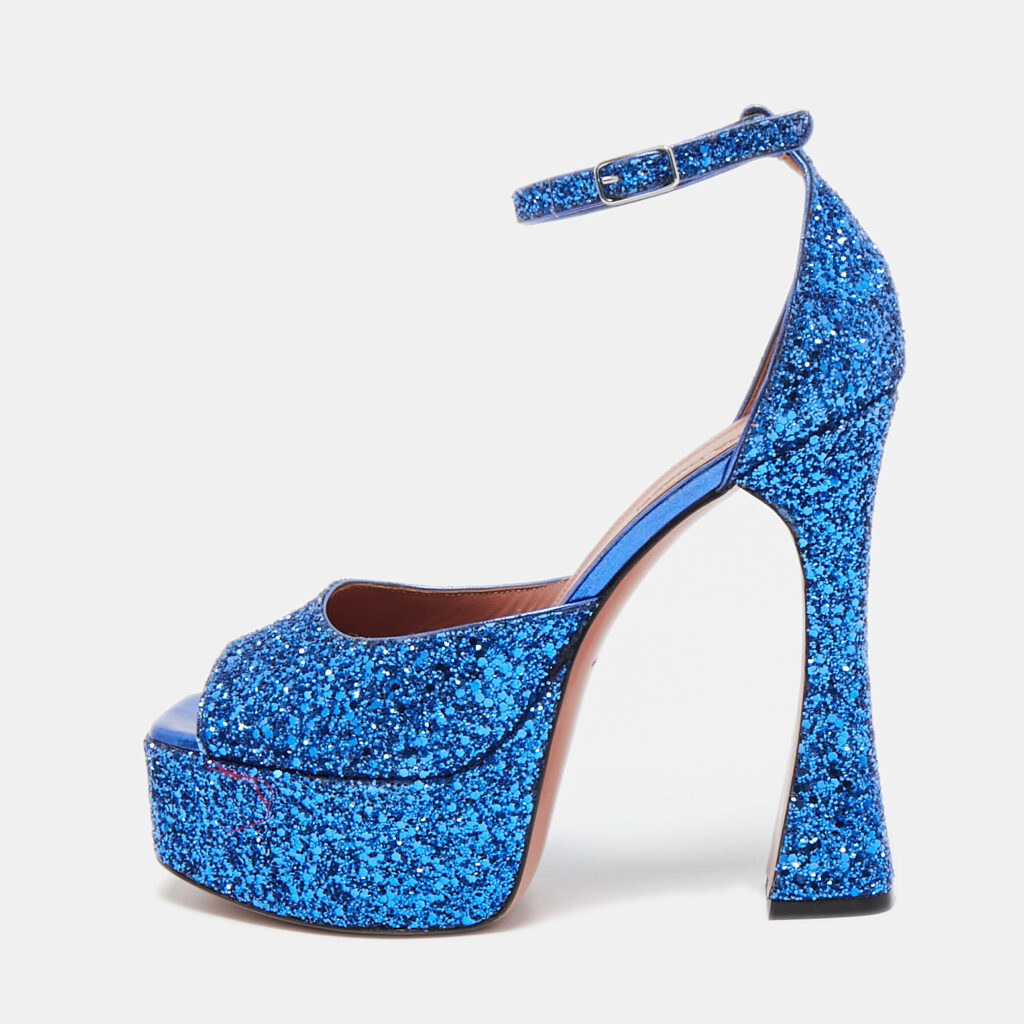 luxury-women-amina-muaddi-used-shoes-p1085139-001 Amina Muaddi Blue Glitter Ankle Strap Sandals Size 38