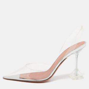 Amina Muaddi Transparent PVC Holli Glass Pointed Toe Slingback Pumps Size 39.5